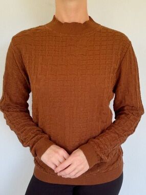 Alfred Dunner brown mock neck textured basket weave long sleeve sweater small